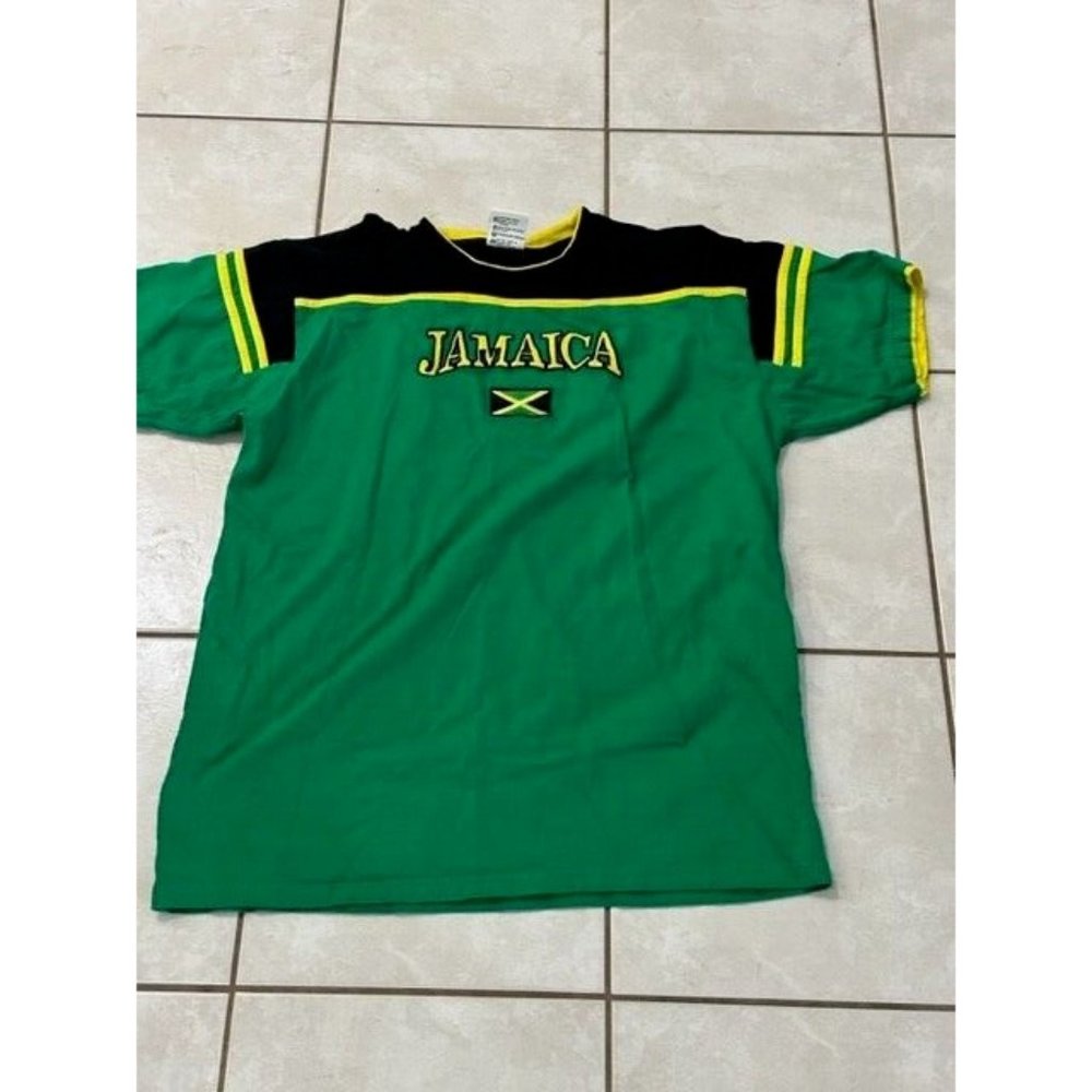 LMS Jamaica Shirt Mens XXL Green Cotton Short Sleeve Embroidered Yellow Trim